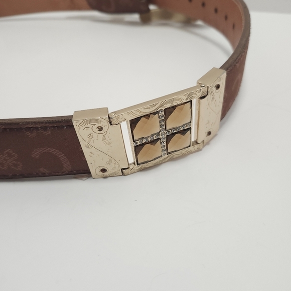 Los Altos Womens Western Belt Leather Jeweled Brown Tan Gold Size 36 - Picture 8 of 11